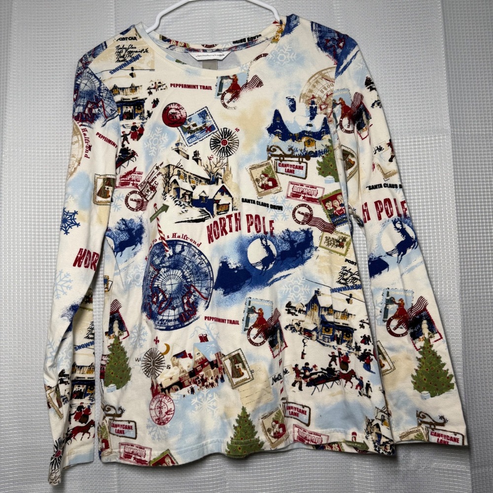 Christopher & Banks Christmas Shirt Womens M North Pole Postcard Holiday Tee